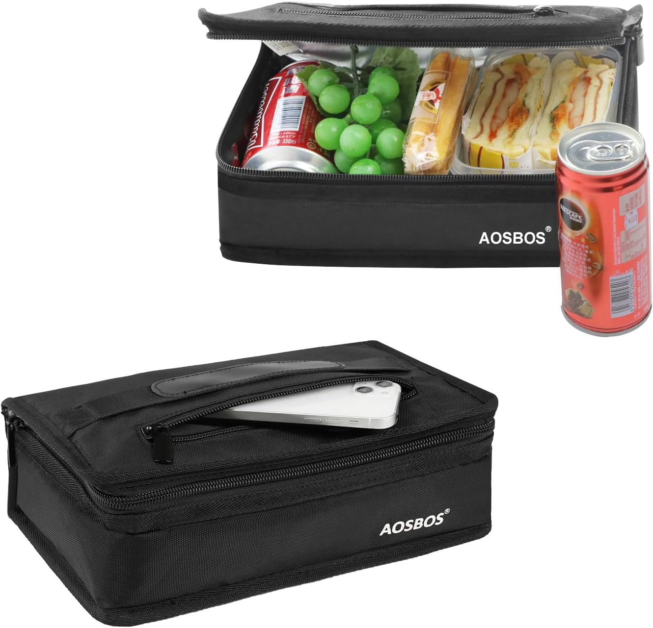 Aosbos Small Insulated Lunch Bag - Compact Lunch Box for Portion Control, Work & Office, Black