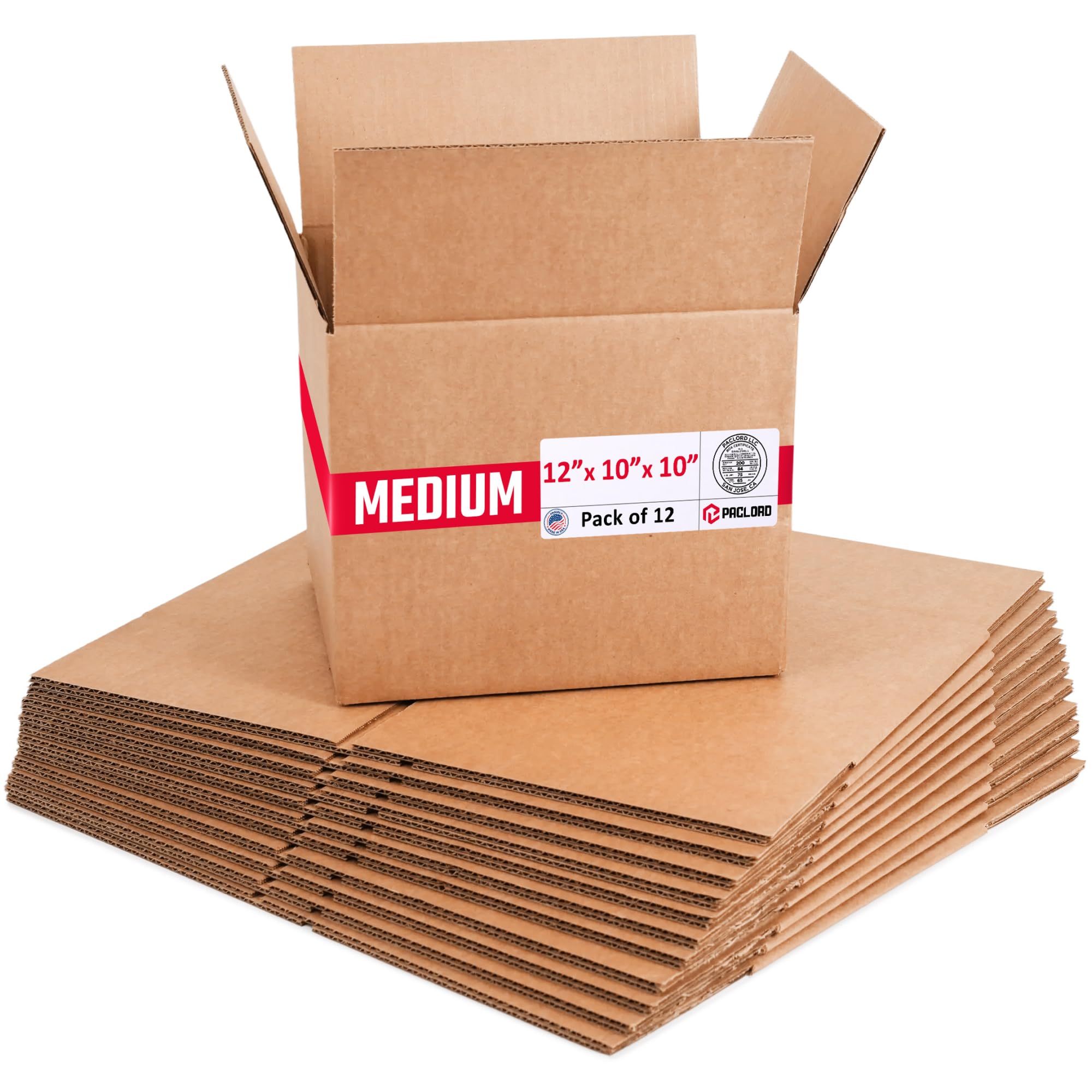 Medium Cardboard Boxes 12"L x 10"W x 10"H (Pack of 12) - USA-Made Packing Boxes for Moving, Shipping, or Storage - USPS, UPS, FedEx Approved - Professional Packing Supplies for Moving | USA-Made Packing Boxes for Moving, Shipping, or Storage - USPS, UPS, FedEx Approved - Professional Packing Supplies