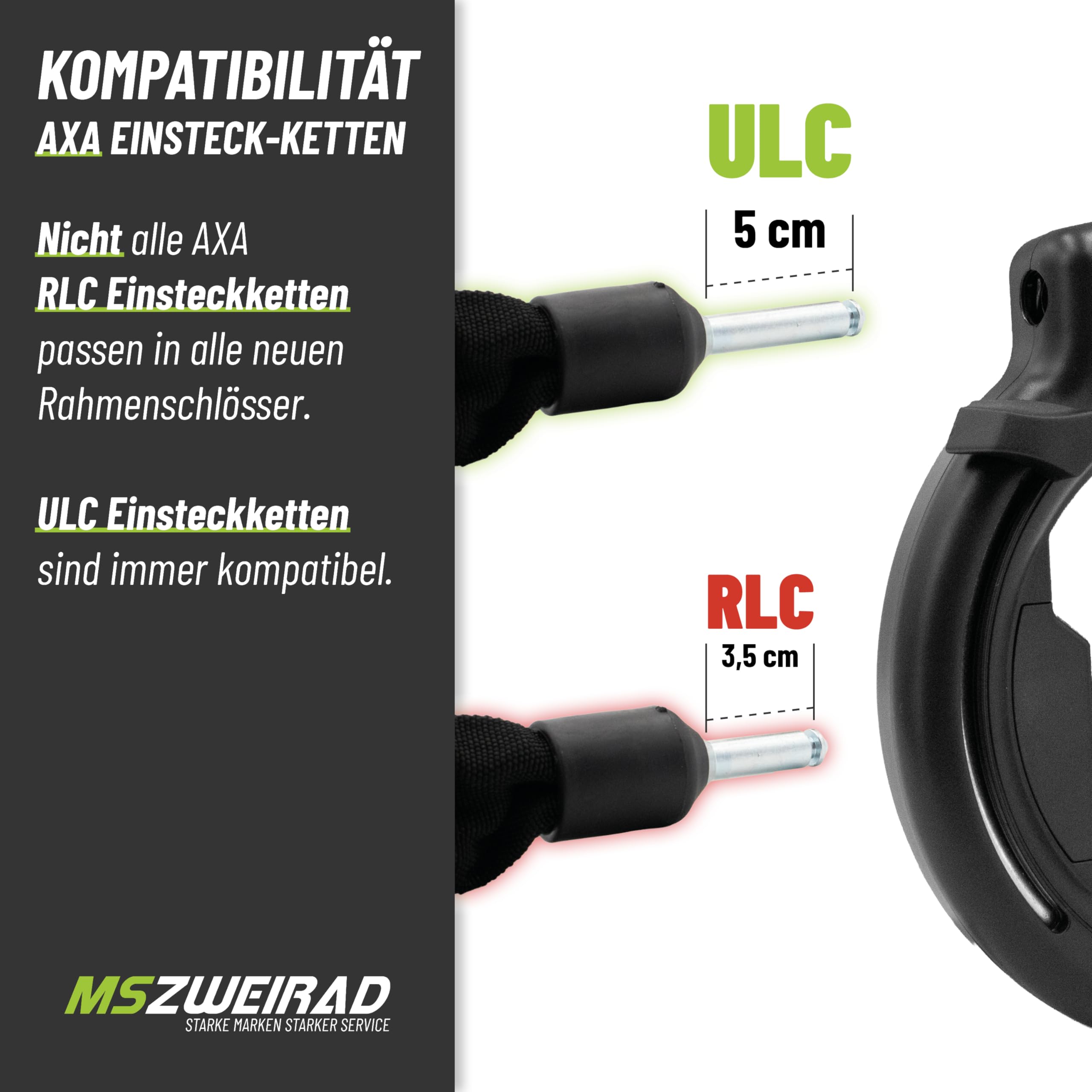 Axa Rahmenschloss Imenso Large 75mm abziehbar/nicht abziebar + Kette wählbar + MSZweirad Befestigungsmaterial (Schloss (Schlüssel nicht abziehbar), Kette ULC 100/5,5)