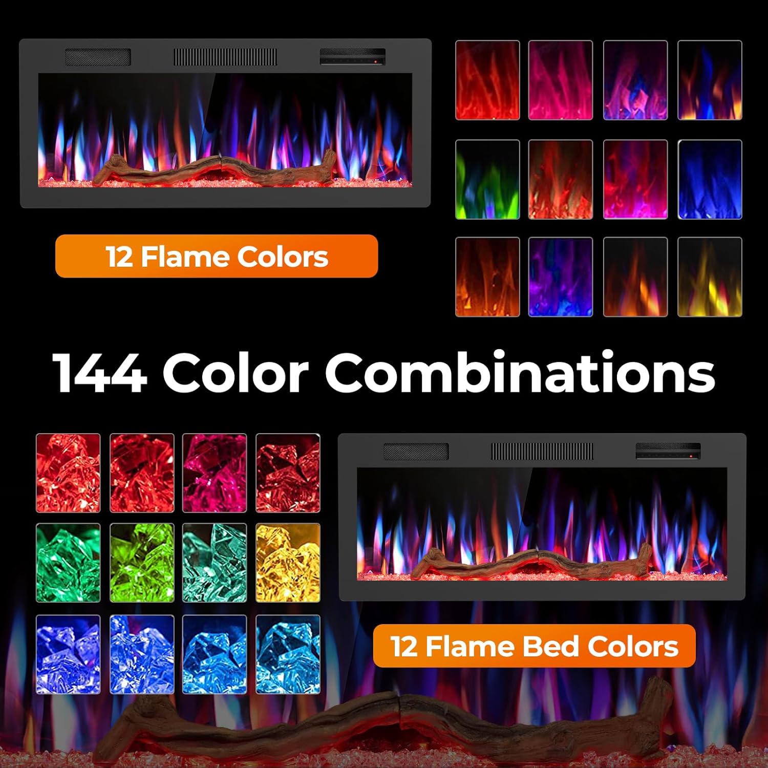 R.W.FLAME 42" Recessed and Wall Mounted Smart Electric Fireplace, Alexa/WiFi Enabled, APP Control with Multiple Sound Modes, Remote Control with Timer, Adjustable Flame Colors and Speed