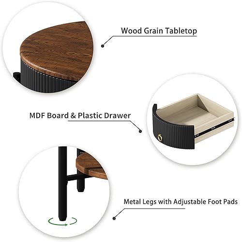 Miniatura 4 de OIOG Mesa auxiliar moderna con cajón, mesa auxiliar industrial de 2 niveles con estante, mesita de noche de grano de madera con almacenamiento para