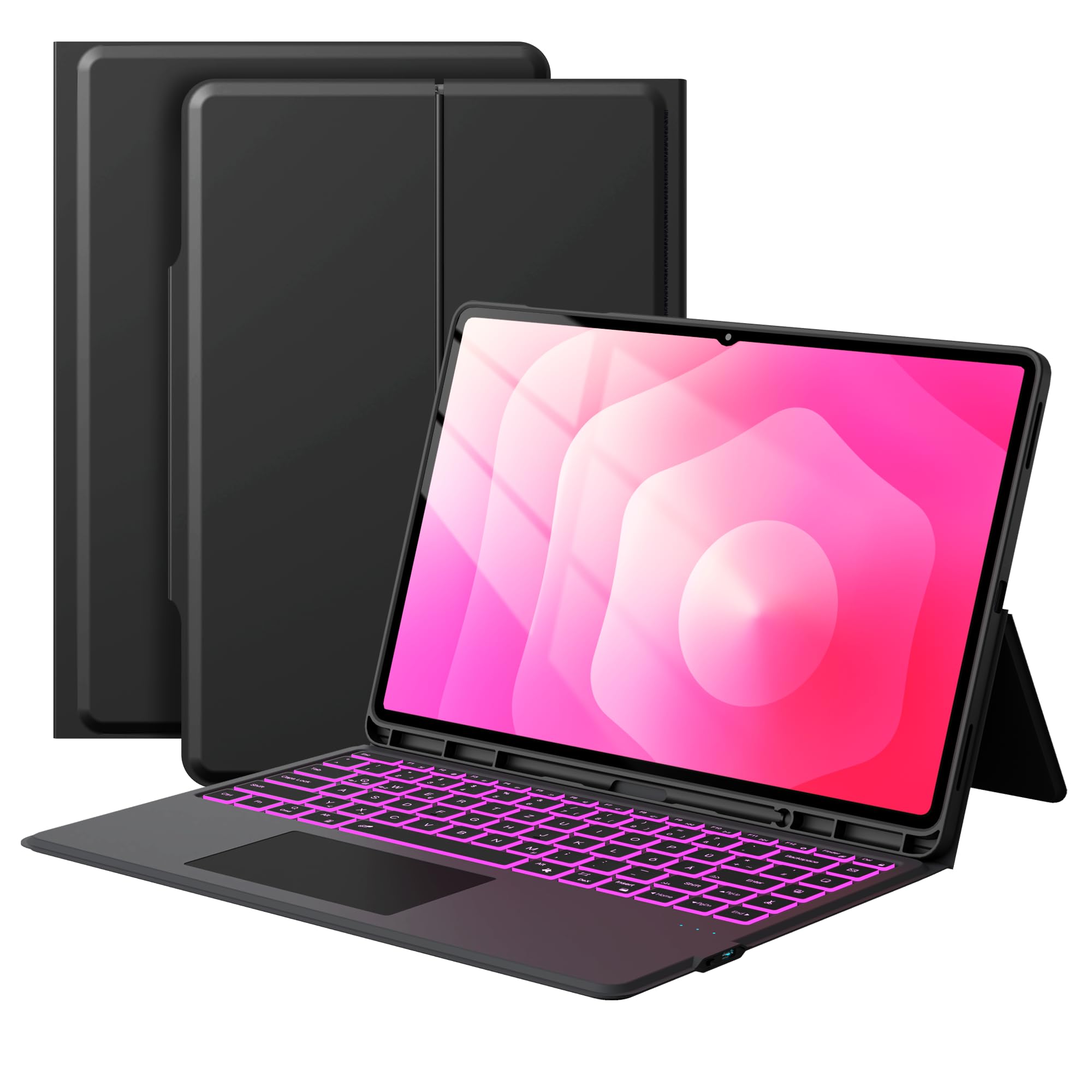 Funda con teclado para Samsung Galaxy Tab S11 Ultra/S10 Ultra/S9 Ultra/S8 Ultra de 14,6 pulgadas con teclado - 7 colores iluminados Folio Tablet Cover con panel táctil -Teclado QWERTZ alemán con