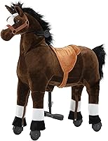 Pipleo 42.5" Mechanical Ride-On Horse Toy for Kids 6+ to Adults - Battery-Free Plush Walking Pony, 187 lbs Capacity, Brown