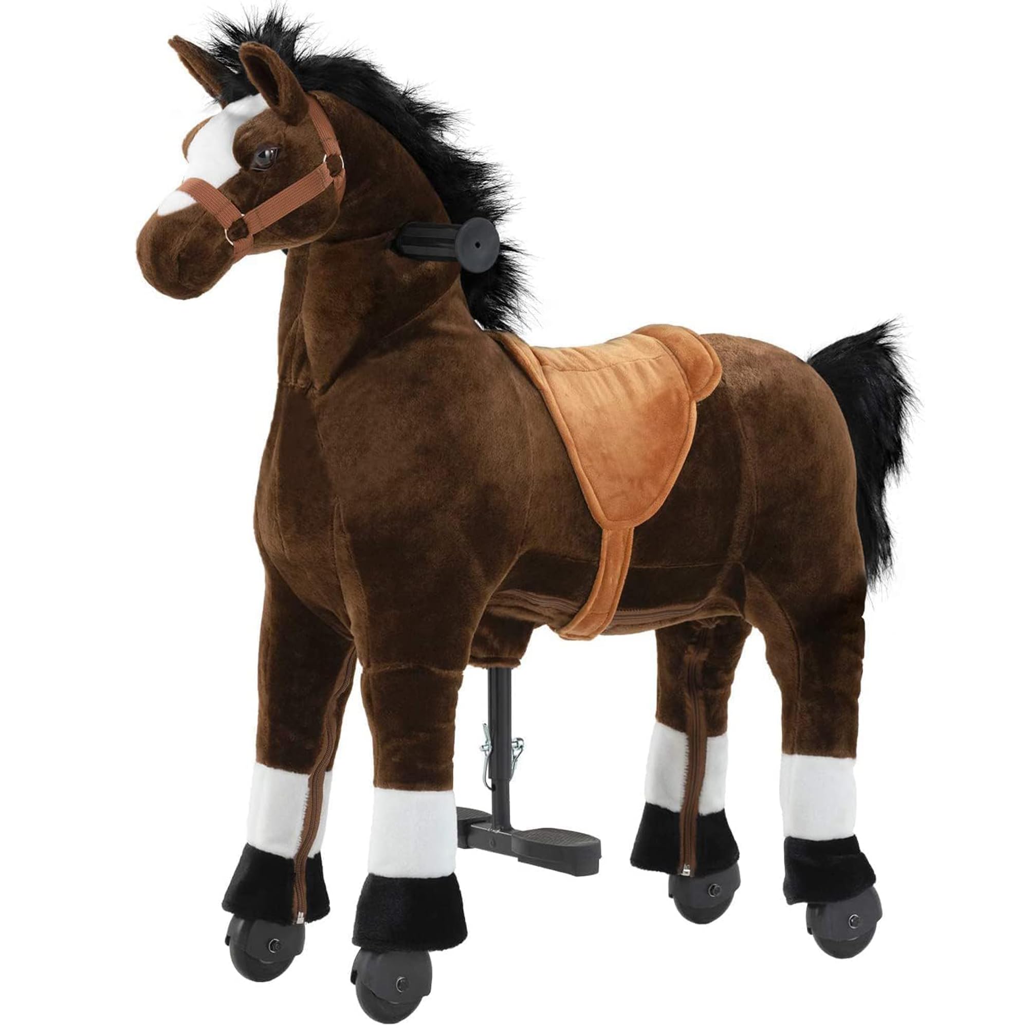 Ride on Horse for Kids, (42.5'' Height) Horse Ride on Toy for 6 Years Old to Adult, Riding Horse Rider Mechanical Walking Action Plush Animal, No Battery or Electricity, Max Load 187 LBS - BRN