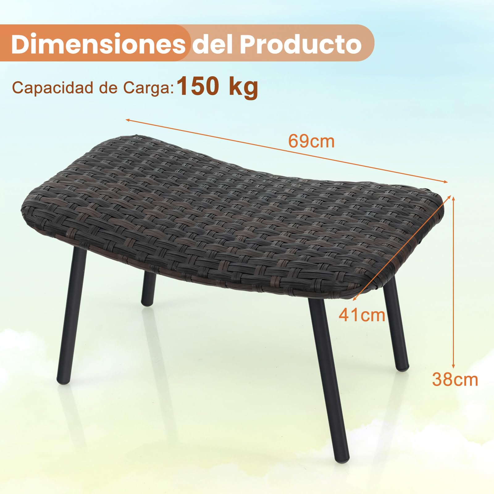 COSTWAY 2 Otomanas Ratán de Patio, Taburetes con Espuma Acolchada, Patas de Metal Resistentes, Reposapiés de Mimbre Exteriores Piscina Patio Trasero, Marrón