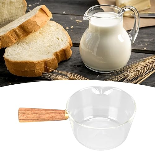 Miniatura 4 de Olla de leche de vidrio con mango de madera, cacerola pequeña con boquilla en forma de V, exquisita mano de obra olla para hervir leche, utensilio