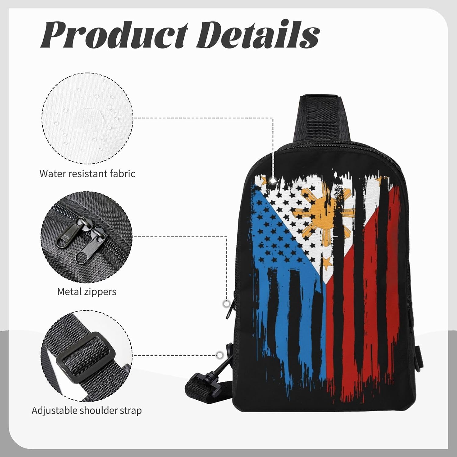 American Philippines Filipino Flag Mini Crossbody Sling Backpack Shoulder Chest Bag Daypack for Hiking Traveling