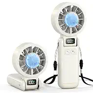 Portable Handheld Fan with Ice Cooling, 5.5m/s High Speed, Foldable Neck Fan, 5-Speed LED Display, 12H Battery, Independent Switch, Personal Fans for Travel, Concerts, Sports Events - White