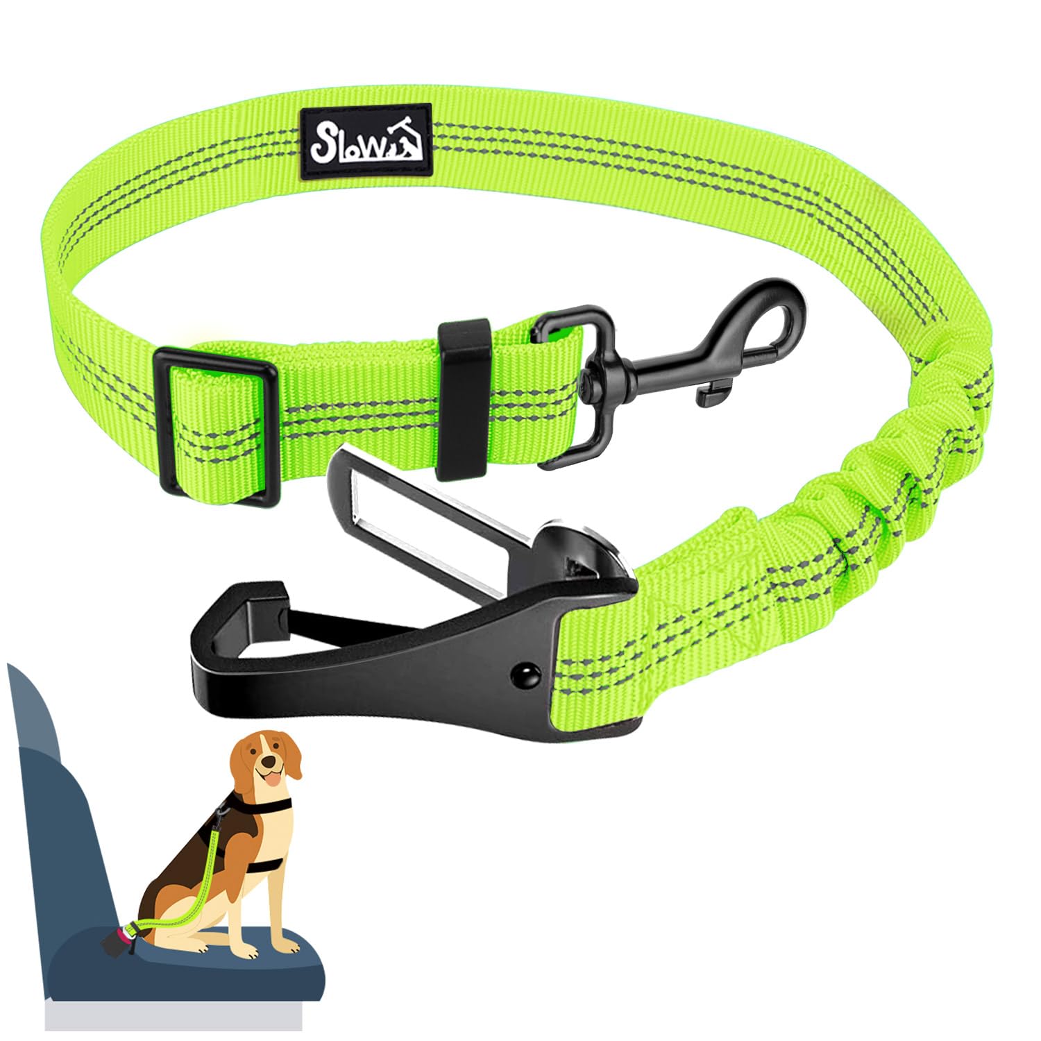 Eyein Dog Seat Belts for Cars UK, 2 in 1 Attachment Dog Car Harness Belt, Hook Latch Bar & Buckle with Anti Shock Elastic Nylon Bungee Buffer, Adjustable Reflective Duty Pet Safety Belts for Vehicle