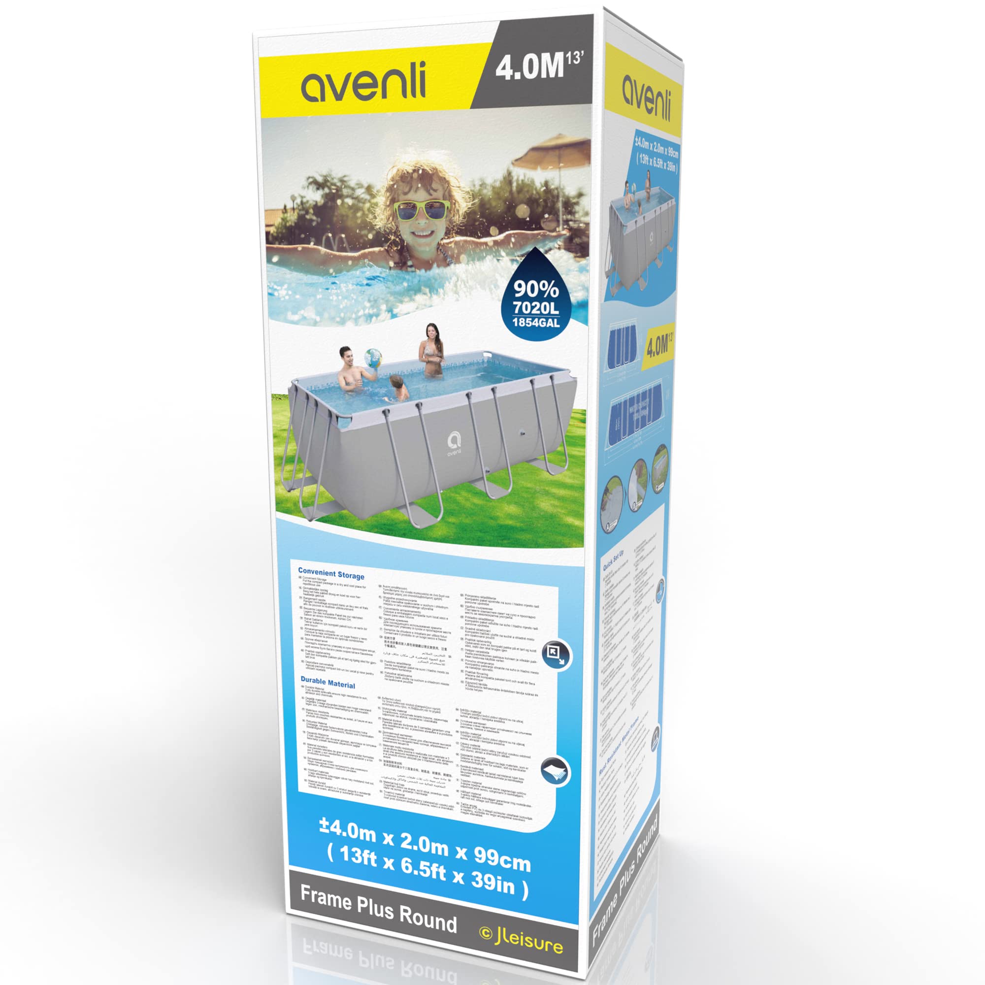 Avenli Pool 400 x 200 x 100 cm Frame Plus Stahlrahmen Aufstellpool rechteckig grau