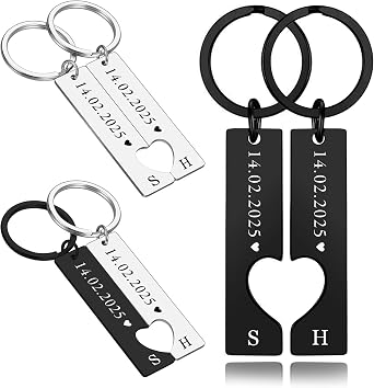 EDSG Personalised Keyring Custom Heart Keyring Set, 2Pcs Couple Keyrings, Valentines Gifts for Him Her Boyfriend Girlfriend, Matching Keychains, Engagement Gifts for Couples