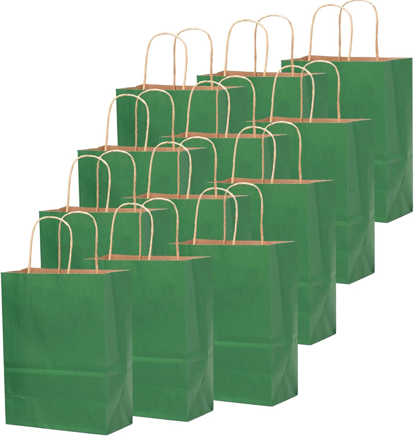 qiqee 100PCS Gift Bag with Handles Bulk Kraft Deep Green Paper Bags Assorted Sizes(33pcs Large 13",33pcs Medium 11",34pcs Small 8")