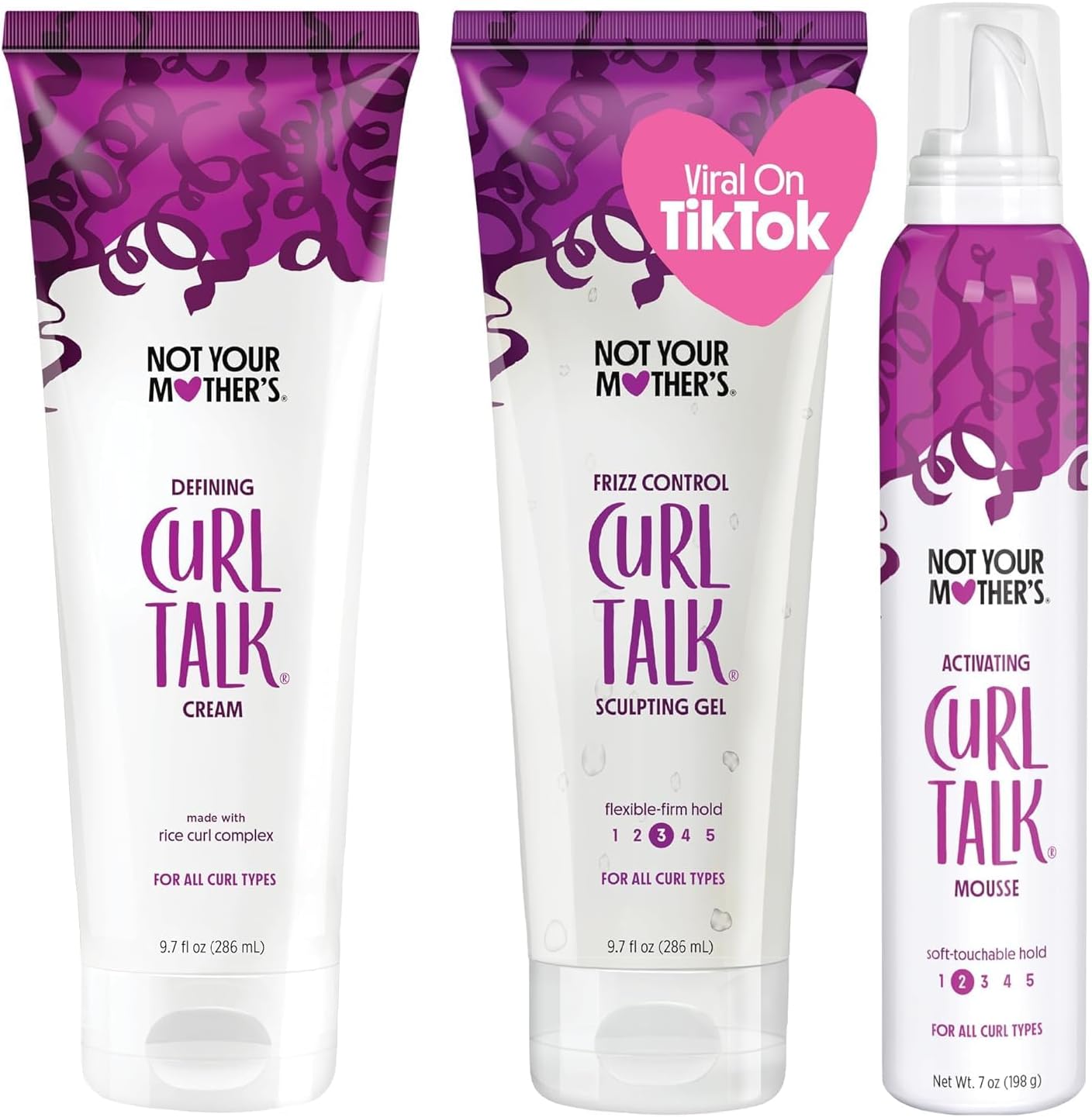 Curl Talk Defining Curl Cream, Gel and Mousse for Styling Frizz Control (Pack of 3) - 240g Cream, 180g White Mousse