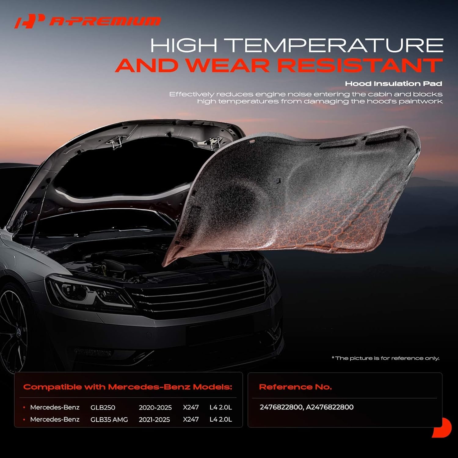 A-Premium Hood Insulation Pad Compatible with Mercedes-Benz GLB250 2020-2025, GLB35 AMG 2021-2025, 2.0L