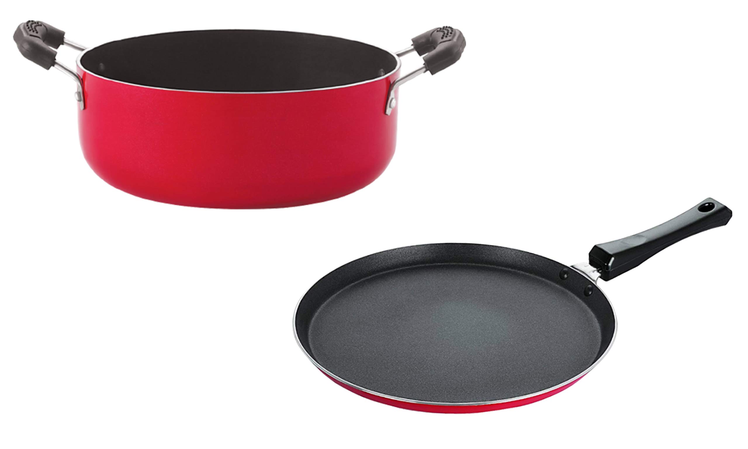 Nirlon Non Stick PFOA Free Stain Resistance Non-Induction Pots and Pans Giftset of 2 Pieces (2.6mm_Casserole22_FT12)