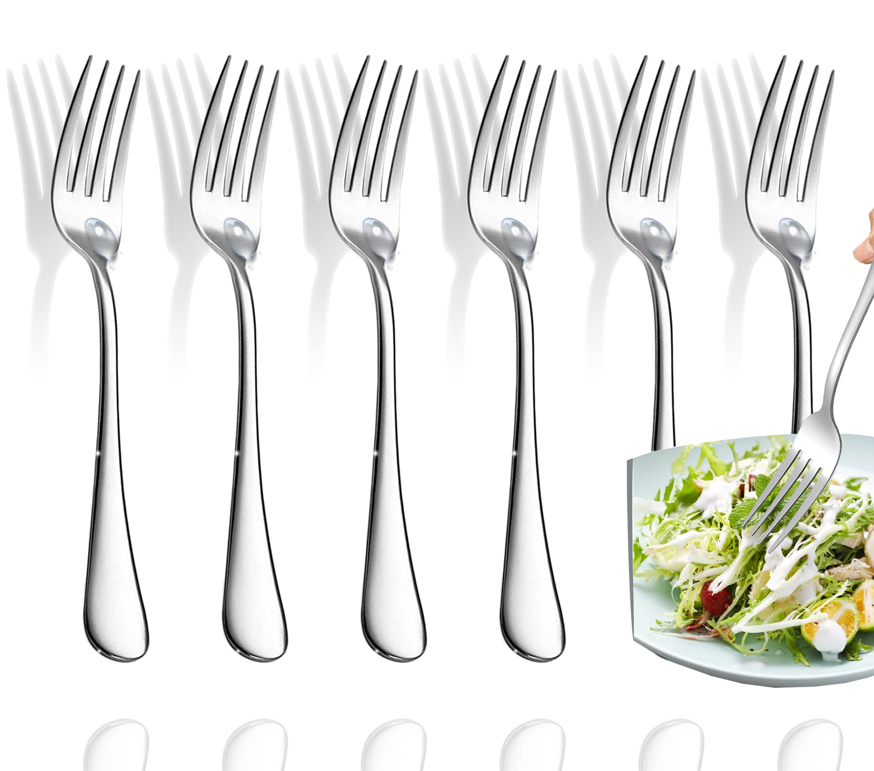 Forks,Salad Forks,Set of 6 Top Food Grade Stainless Steel Forks Silverware Set, Flatware Forks,Cutlery Forks,6.5 Inches, Mirror Polished & Dishwasher