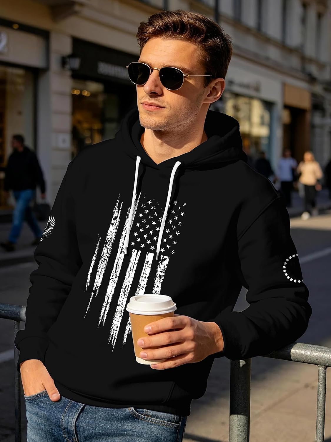 Men's 3D Graphic Pullover Hoodie, Patriotic Novelty Print, Hooded Sweatshirt for Teen Boys