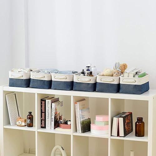 Vista 262 de Caja de almacenamiento para estantes, paquete de 6 canastas pequeñas de tela para organizar, cubos de almacenamiento plegables con asas para Blanco