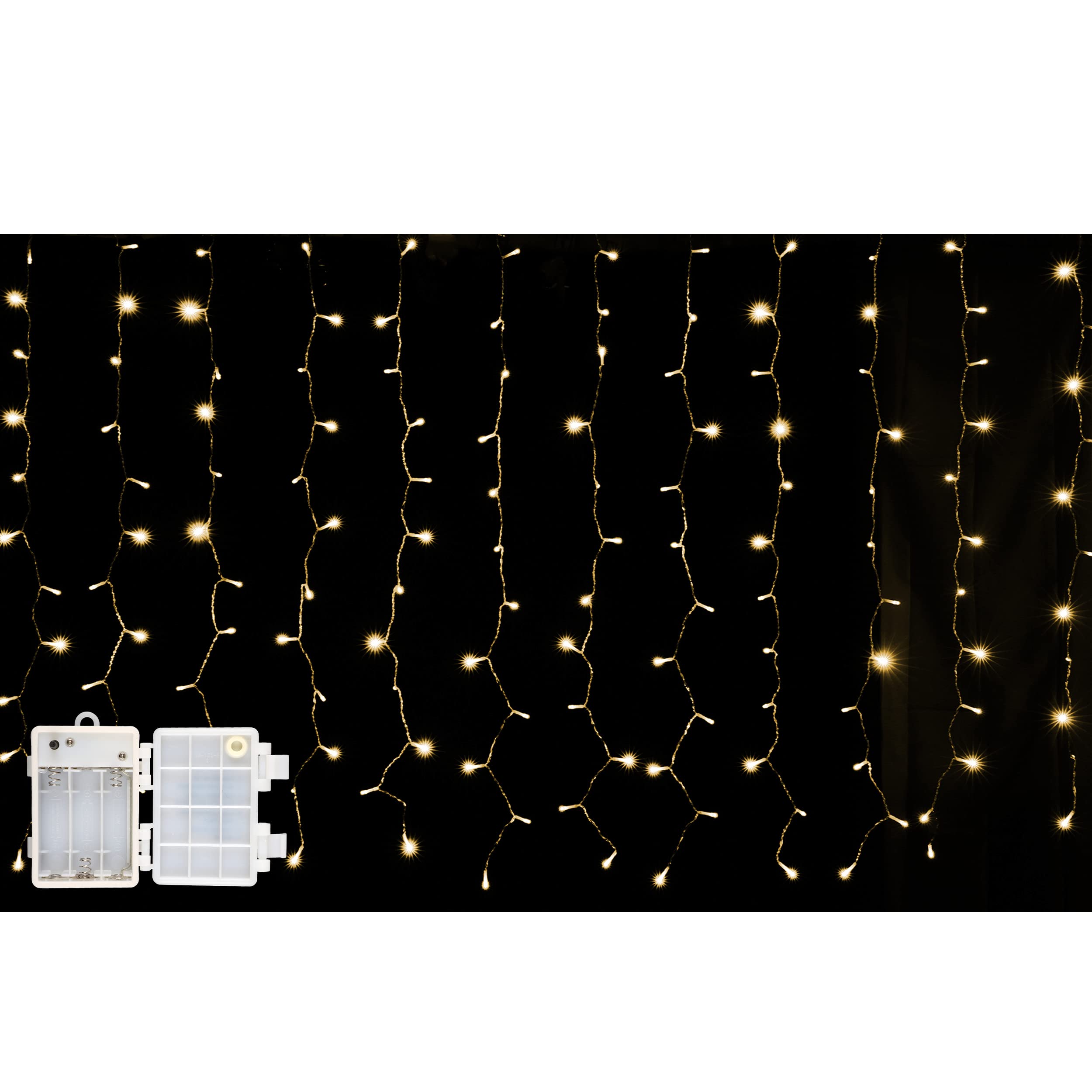 Luz de Cortina Luz Cadena LED Pilas Luces Navidad Exterior Pilas 192 LED 1,6m x 1m Impermeable IP44 con 8 Modos Exterior y Interior Decoración para Habitacion, Bodas, Jardín, Fiesta - Luz Cálida