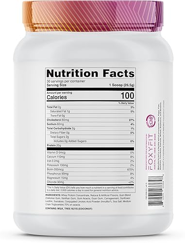 Miniatura 3 de FoxyFit Proteína para ella, polvo de proteína de suero de vainilla con CLA y biotina para un brillo saludable (1.85 libras)