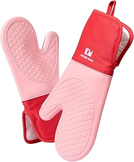 Kitchen Mama Guantes de Horno de Silicona – Resistentes al Calor hasta 260 °C, Antideslizantes, de Grado alimenticio, Ideales para Hornear y Asar (Rojo)