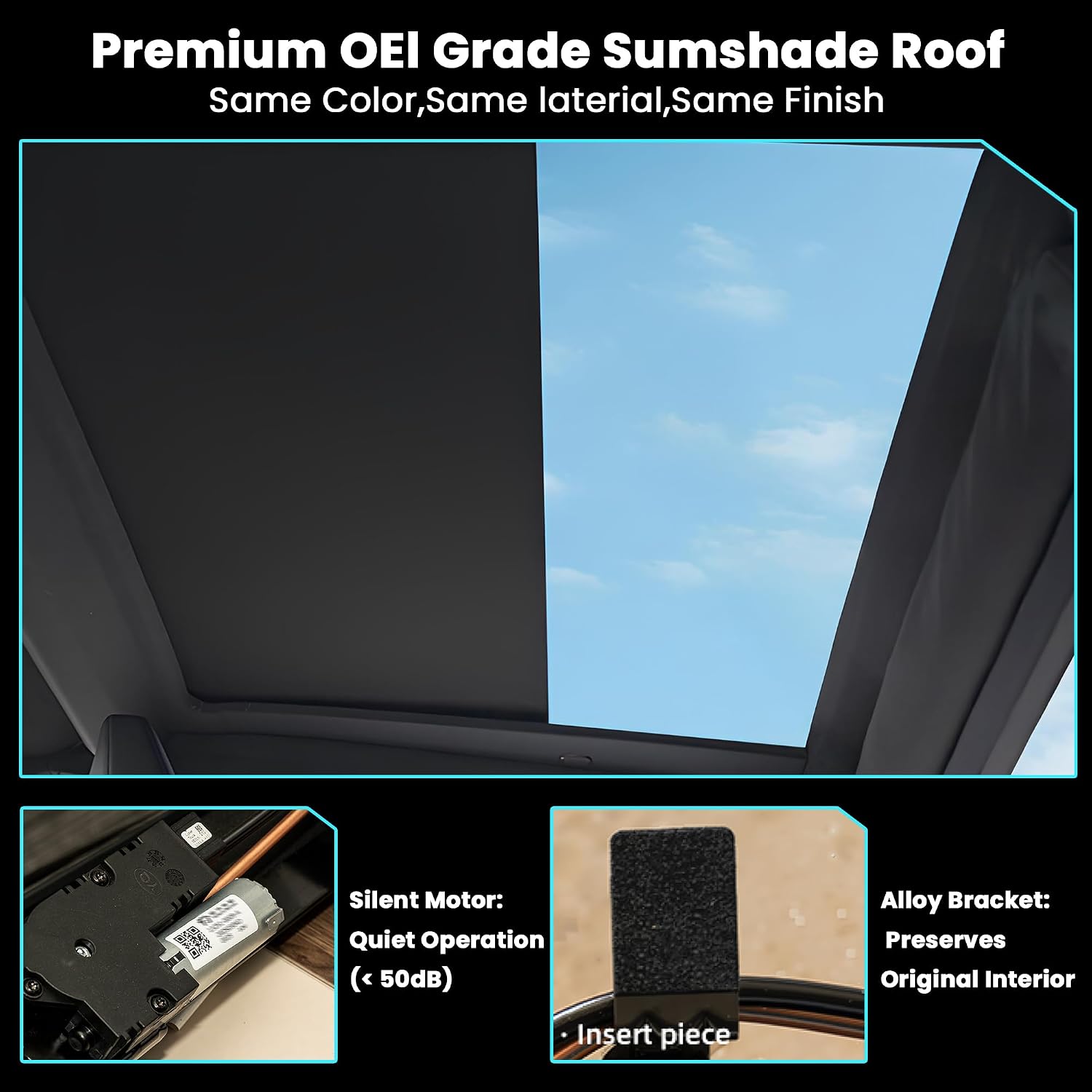 Electric Sunshade Roof for Tesla Cybertruck, 3-Way Switch, 5-Layer UV Blocking Motorized Retractable Roof Shade, <50dB Silent Motor, OEM Fittment for Tesla Cybertruck Accessories 2023 2024 2025