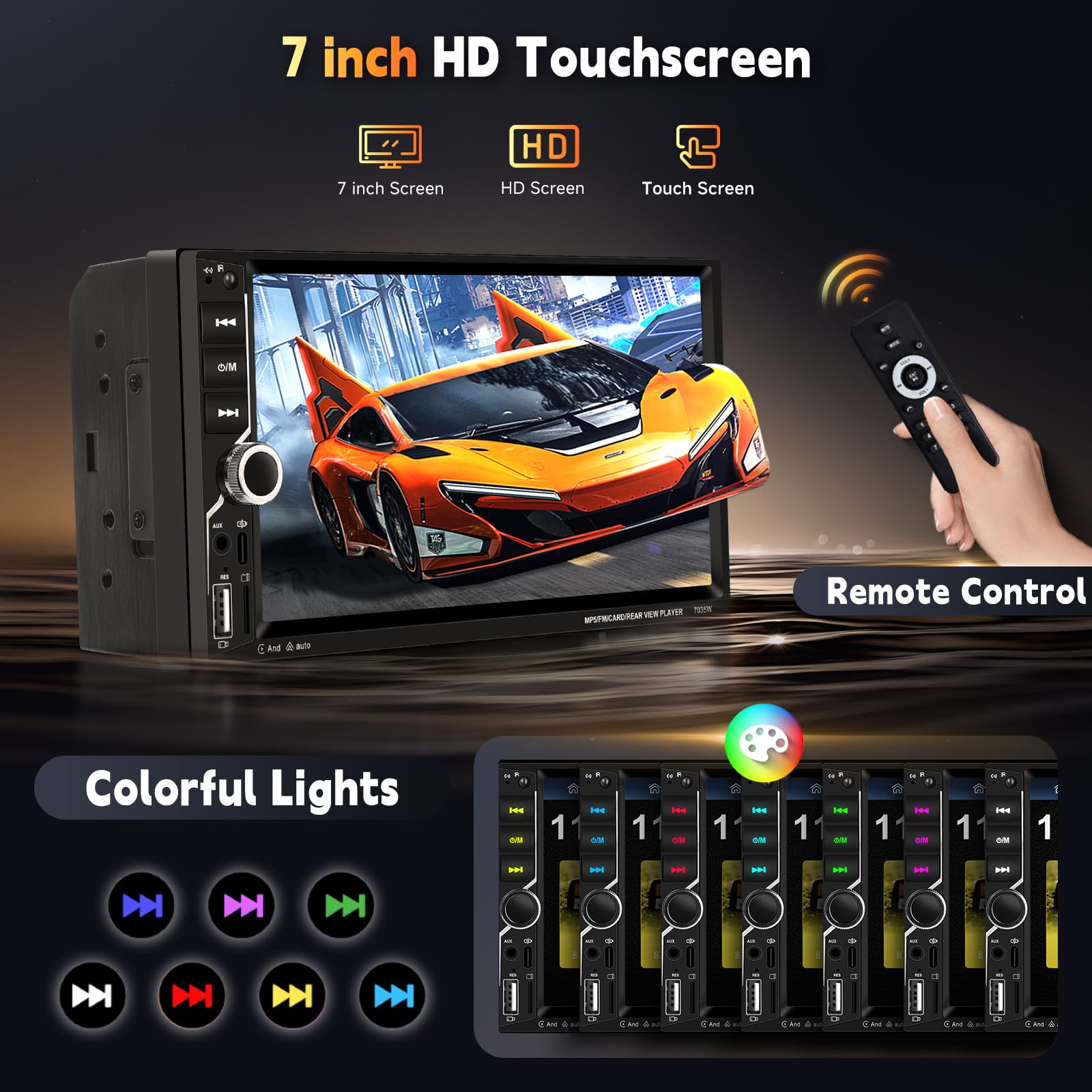 Hodozzy Autoradio 2 Din con CarPlay Wireless Android Auto, Stereo con Touchscreen 7 Pollici 2 Din Schermo con Bluetooth Vivavoce, Mirror Link, Universale Lettore MP5 Radio FM EQ USB/AUX, Retromarcia