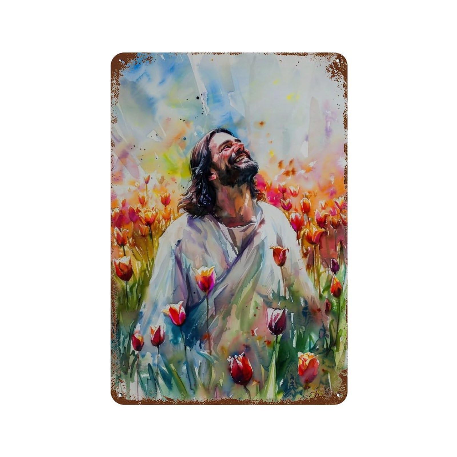 YHGERTKU Jesus in Tulip Field 03 Wall Art Retro Iron Vintage Metal Tin Sign Poster Modern Decor for Living Rooms Gift 30x20cm
