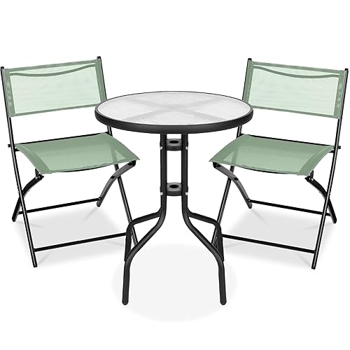 3-Piece Patio Bistro Dining Furniture Set w/Textured Glass Tabletop, 2