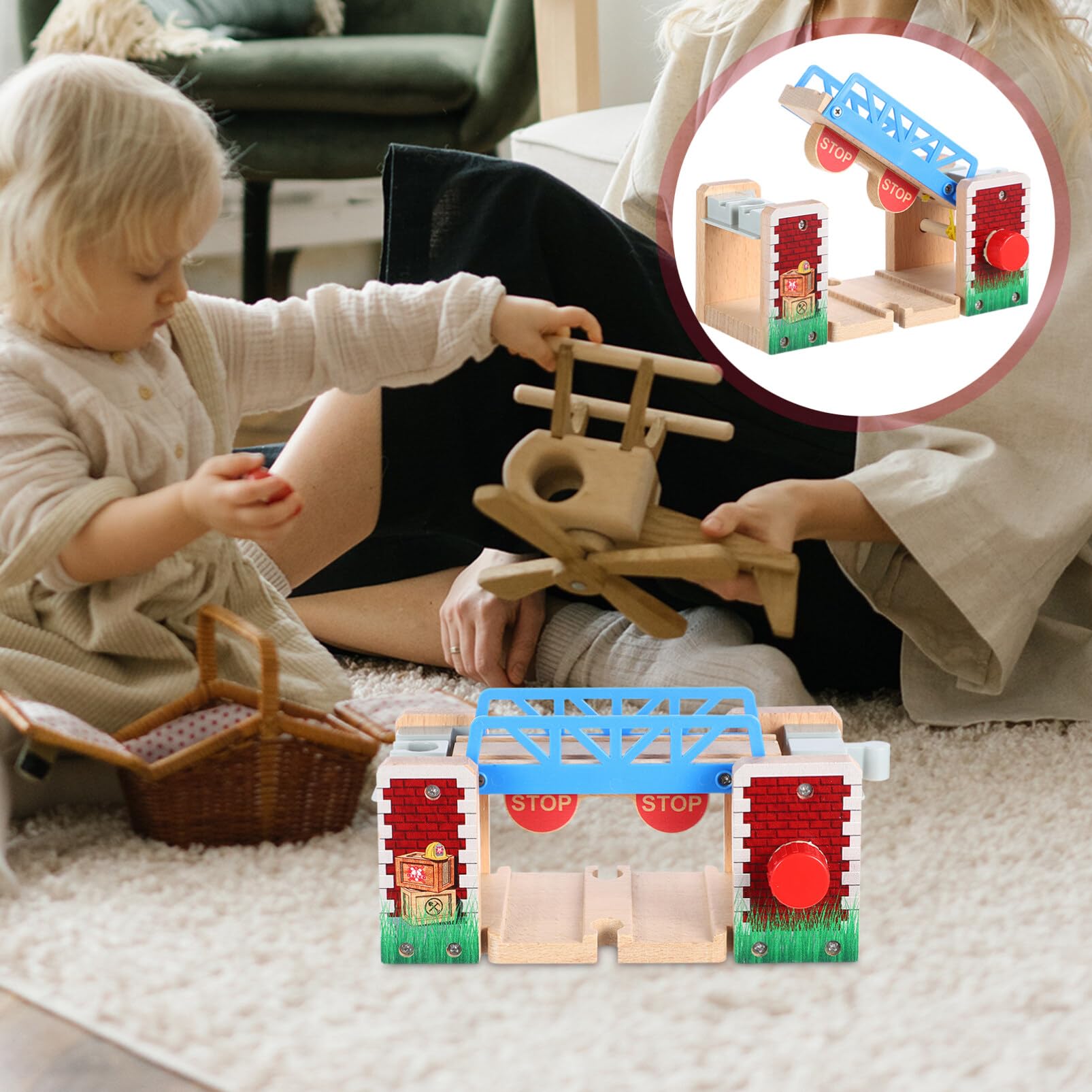 VICASKY Pont Ferroviaire en Bois pour Jouets Éducatifs, Accessoire de Scène de Voie Ferrée Stimulant la Créativité en Bois et Plastique pour Jeu D'garçon et Filles