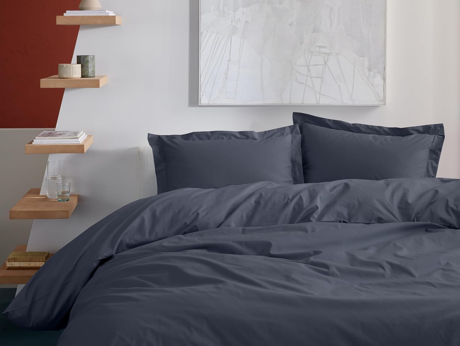 RUVANTI Dark Grey Duvet Cover King Size - Soft Egyptian Cotton Duvet Cover Set 3 Pieces with Button Closure, 1 Duvet Cover 106x96 inches and 2 Pillow Shams (No Comforter)