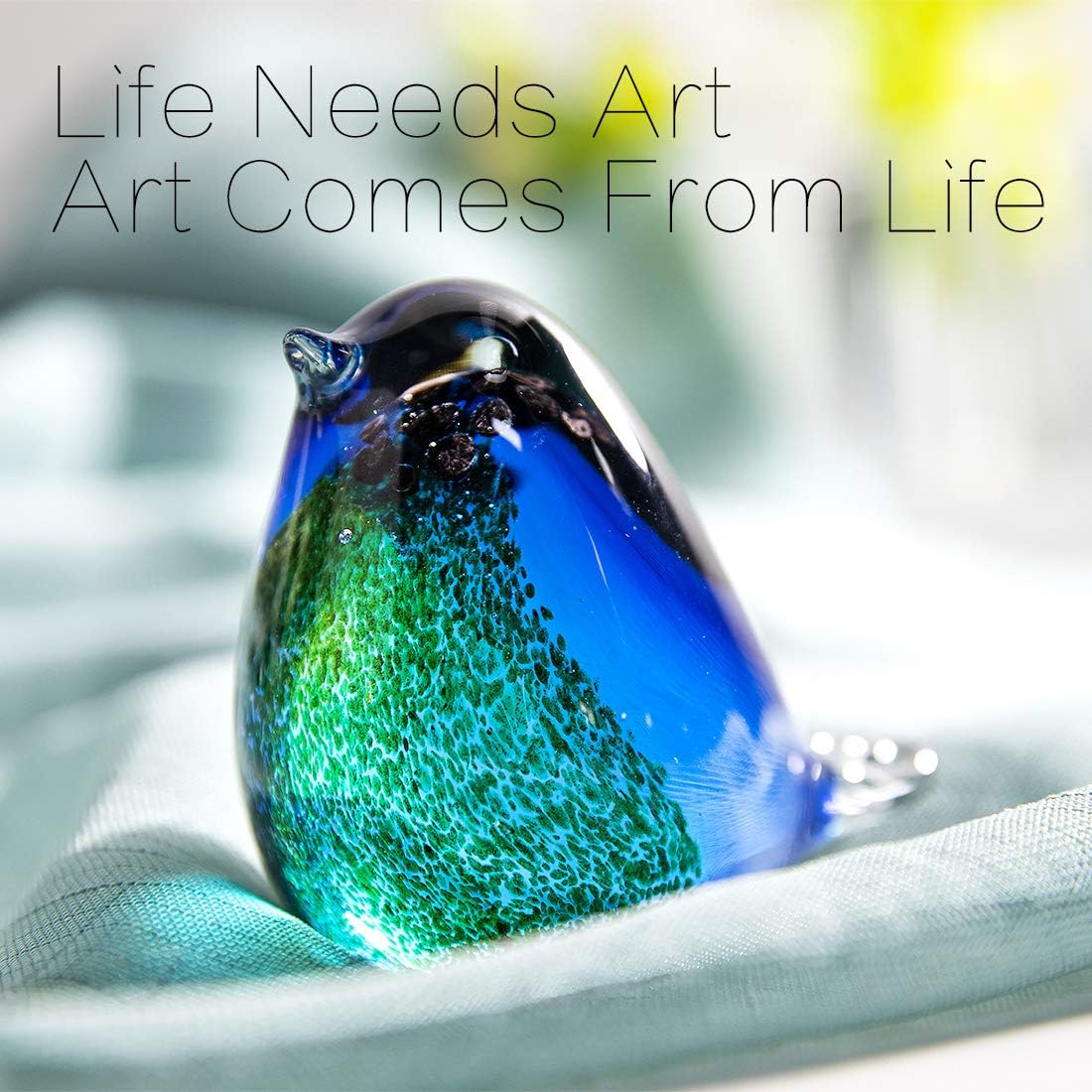 QFkris Qf 4" Glass Bird Handmade Blown Glass Figurine Christmas, Birthday Gift Decorative Ornaments for Home Blue and Green Paper Weight - Image 4