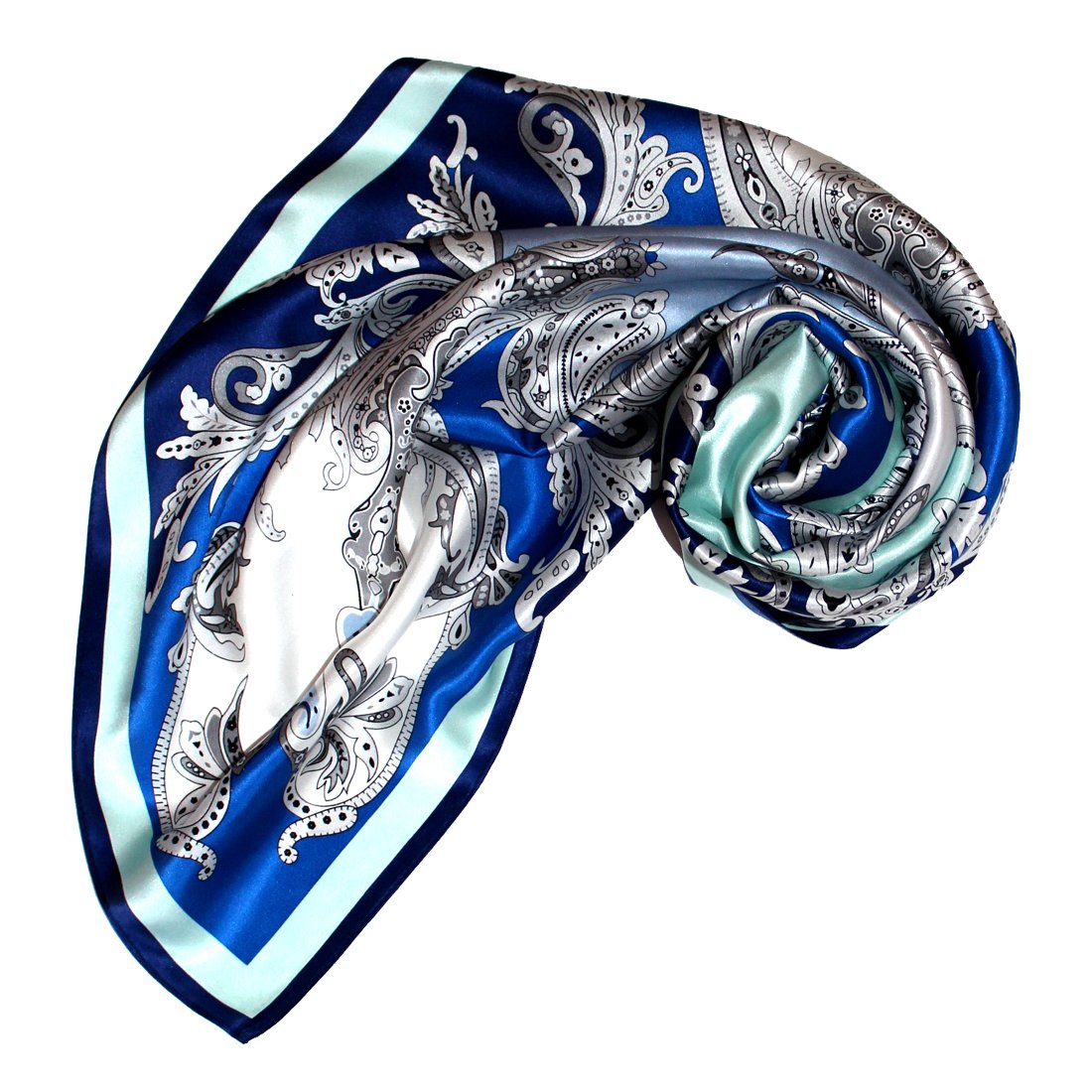 LORENZO CANA Foulard pour la femme – écharpe de 100% soie pour le printemps et l´été, carré avec les mesures de 90 x 90 cm – une sensation de luxe en bleu clair ultramarin gris blanc