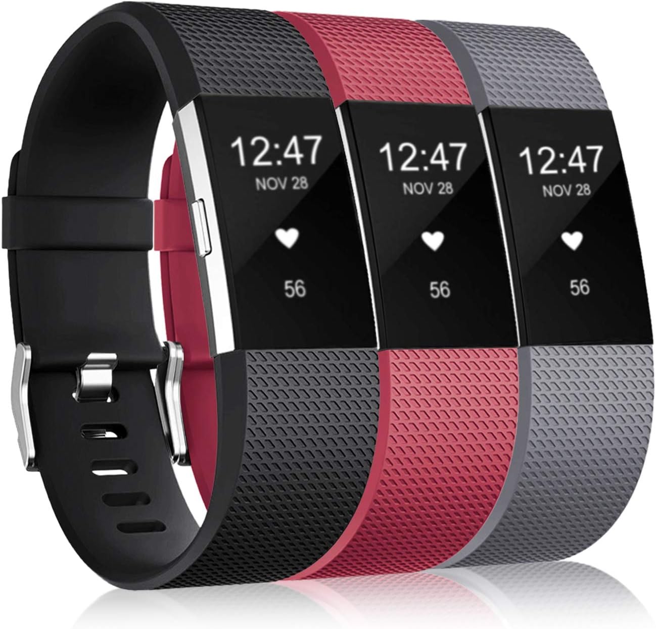 Wepro Bands Compatible with Fitbit Charge 2 HR, 3-Pack Adjustable Wrist Replacement Band for Women Men