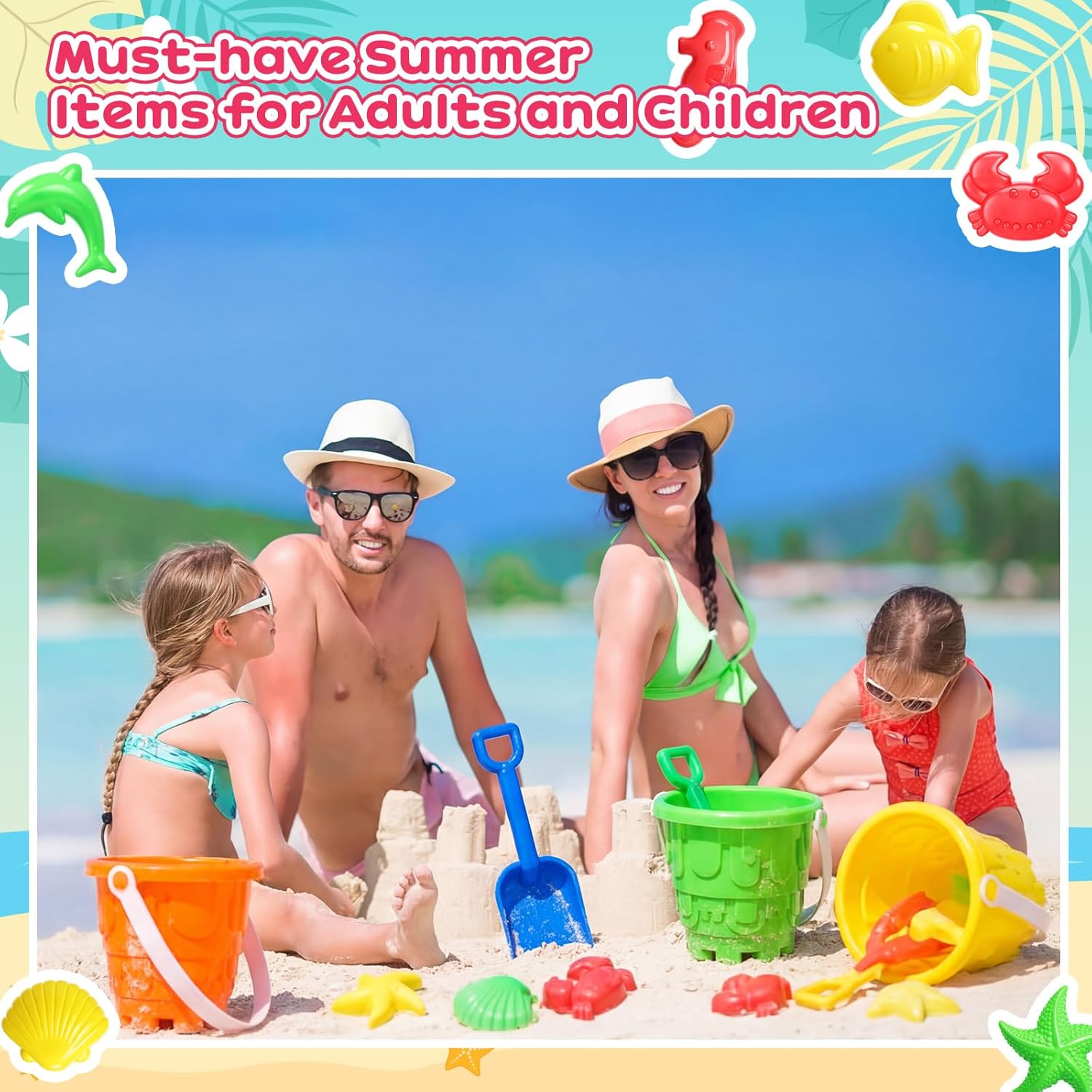 15 Sets Beach Sand Bucket and Shovel Toy Set for Kids Toddlers Included 6'' Castle Beach Buckets, Shovels and Sand Molds for Student Sandbox Summer Gifts Pool Toys Party Favors