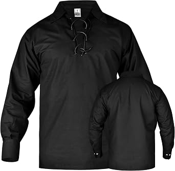 Jacobite Shirt for Men Scottish Ghillie Kilt Shirt Long Sleeve Lace Up Medieval Renaissance Pirates Shirt