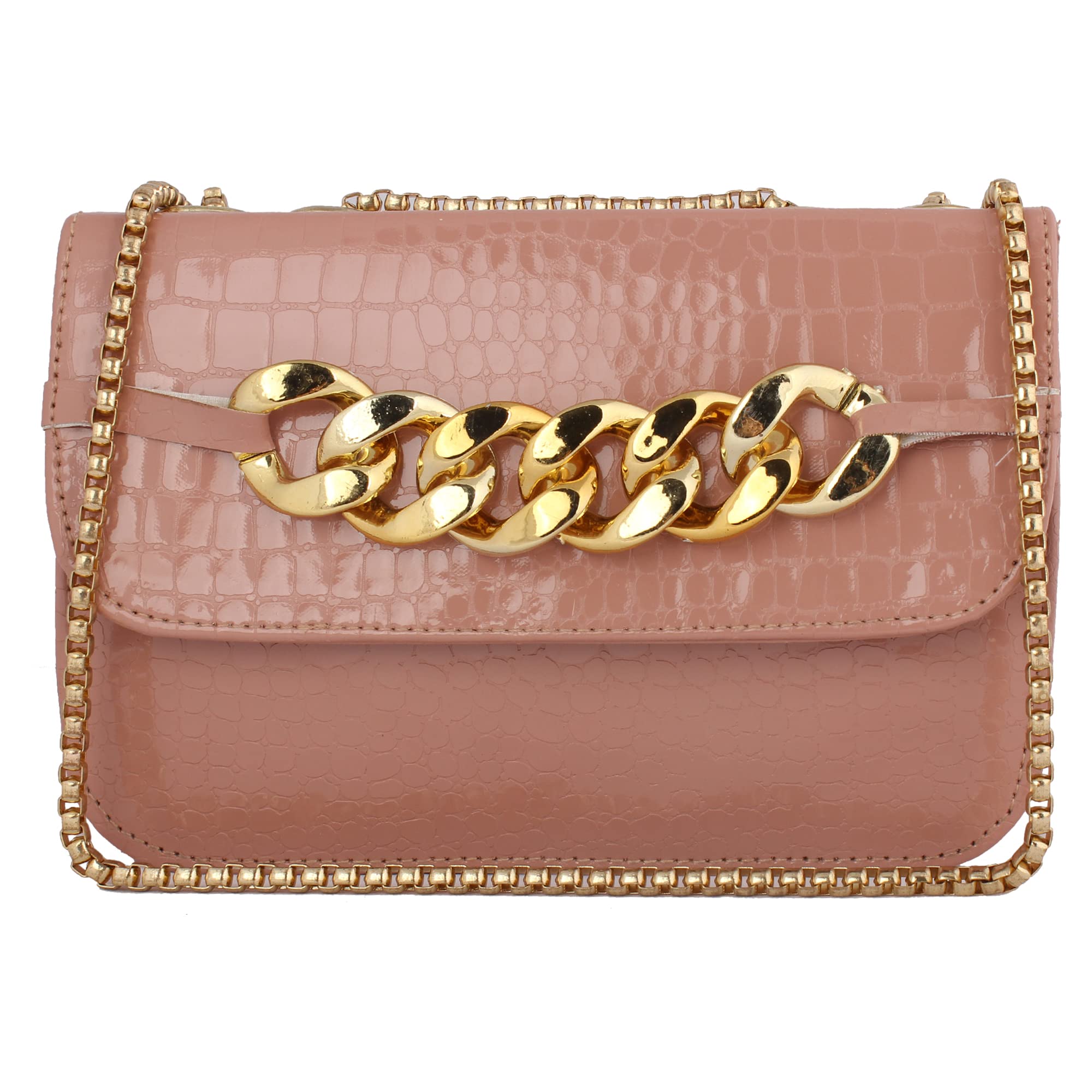 METIN PU Leather Crocodile Pattern Non Detachable Shoulder Chain Strap Magnetic snap closure Stylish Womens Sling Bag (Baby pink) (B0B8T2XBSQ) Amazon Price History, Amazon Price Tracker