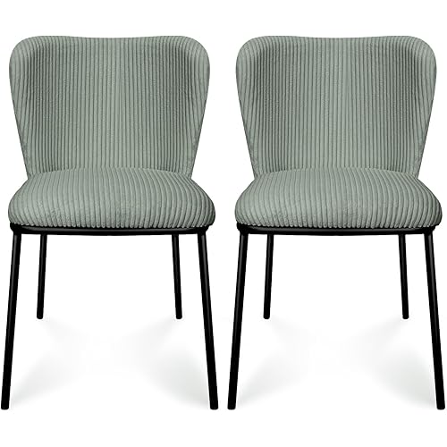 Modern Dining Chairs Set of 2, Upholstered Corduroy Accent Side Leisure Chairs with Mid Back and Metal Legs for Living Room/Dining Room-Sage