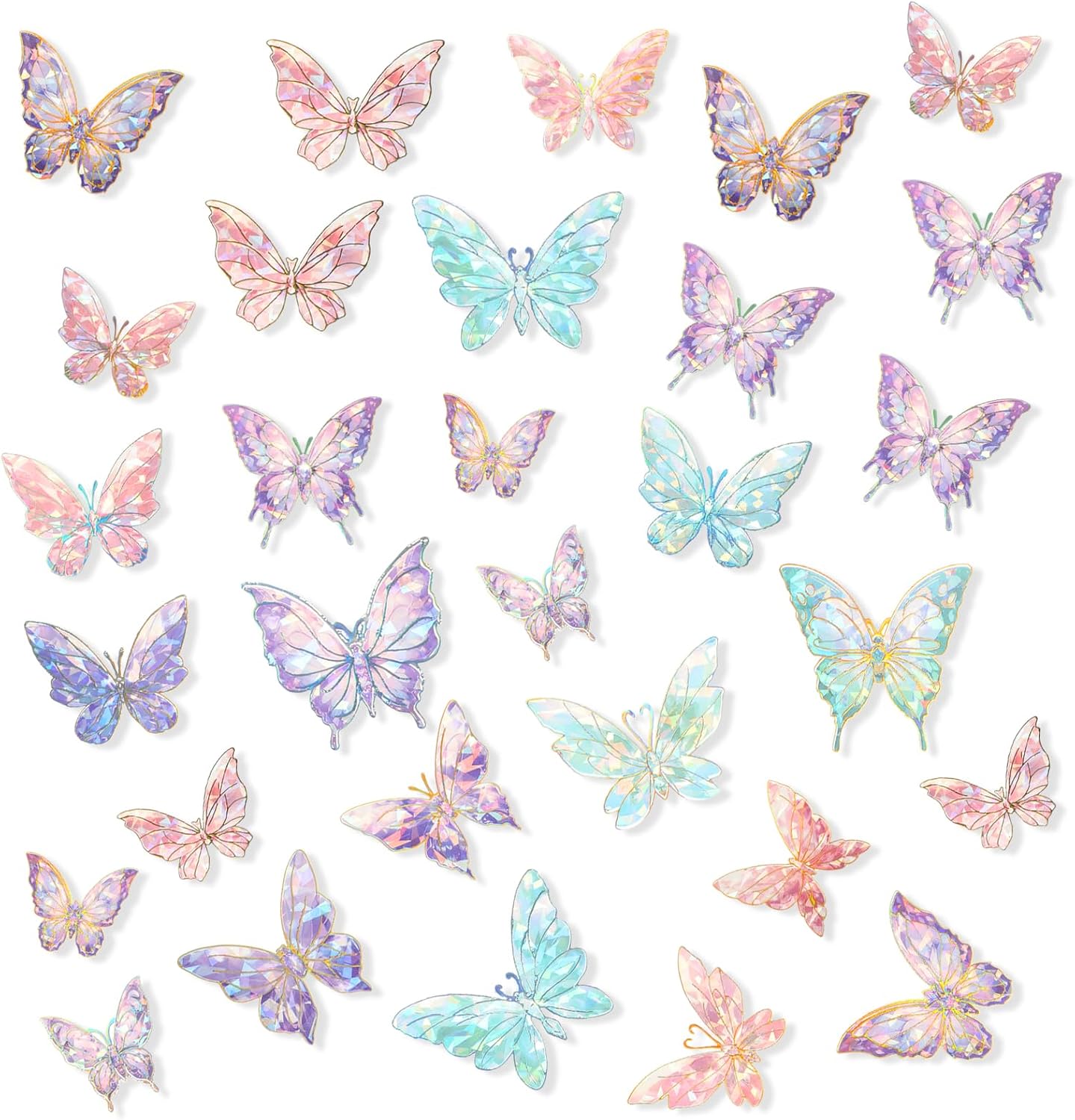 80 Pcs Butterfly Stickers Holographic Butterfly Sticker Multicolor Watercolor Scrapbooking Supplies Self-Adhesive Vintage Butterfly Stickers for Adults Decorating Scrapbook Notebook Journaling Craft