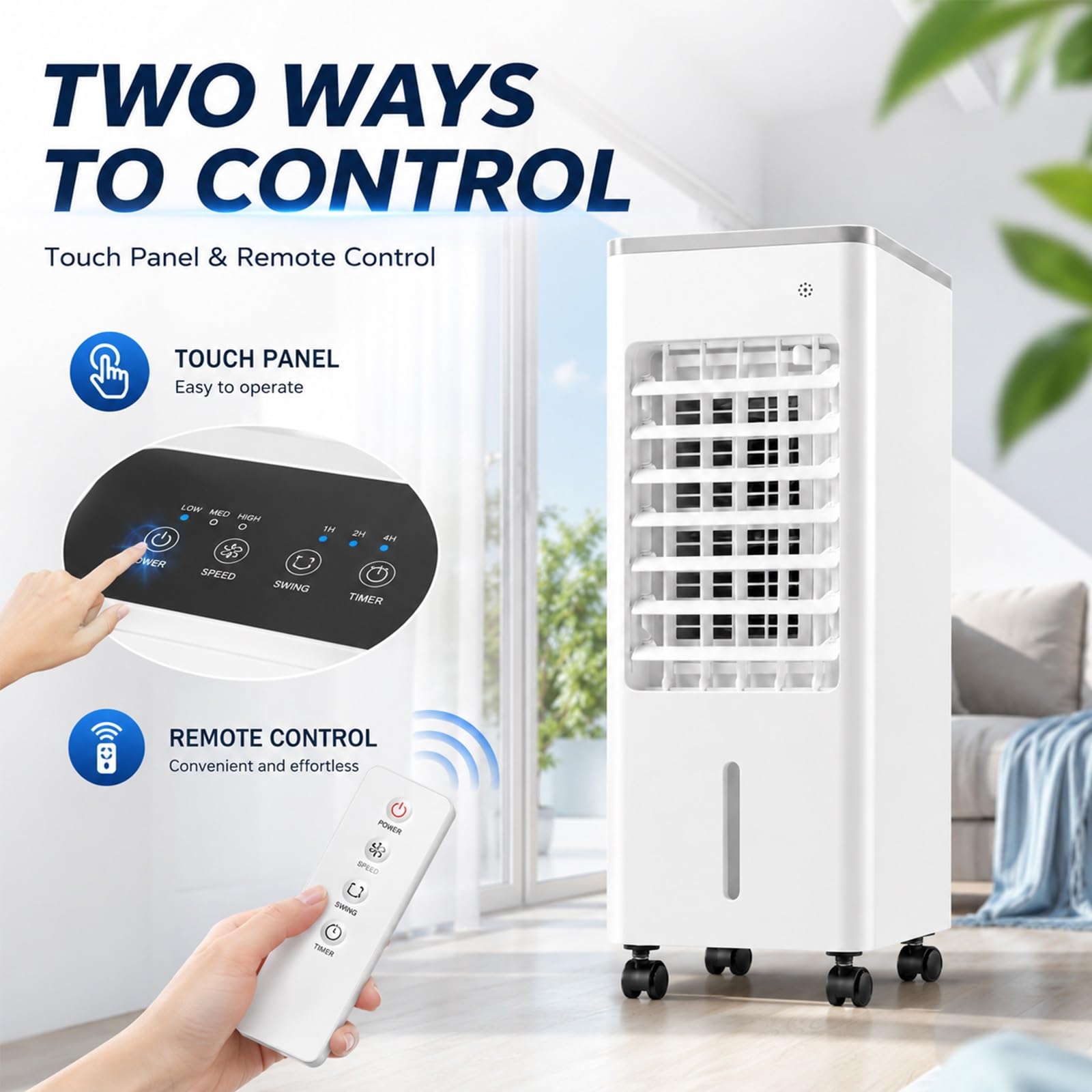 Enfriador De Aire Portátil, Enfriador Evaporativo Con Depósito De Agua, 3 Velocidades, Oscilación De 120°, Unidad De Refrigeración Silenciosa Con Ruedas Para Dormitorio, Oficina Y Hogar