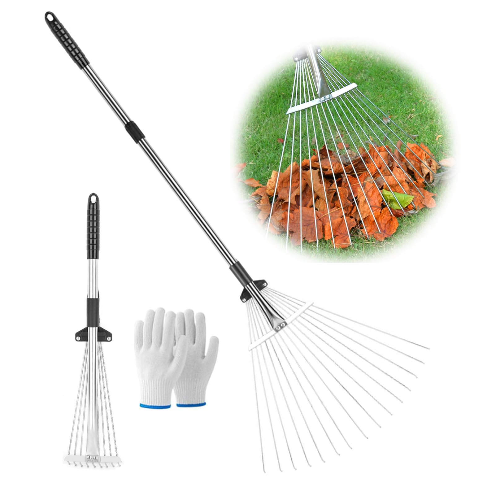 Traglo Telescopic Metal Rake, Lawn Leaf Rake,160Cm Long, Adjustable 15 Teeth Garden Rake For Quick Clean Up Of Lawn And Yard