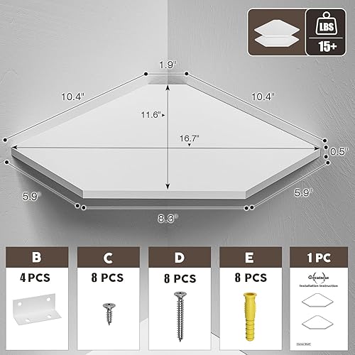 Miniatura 2 de Estantes flotantes de esquina para almacenamiento en la pared, juego de 2 estantes esquineros montados en la pared con agujero para alambre para