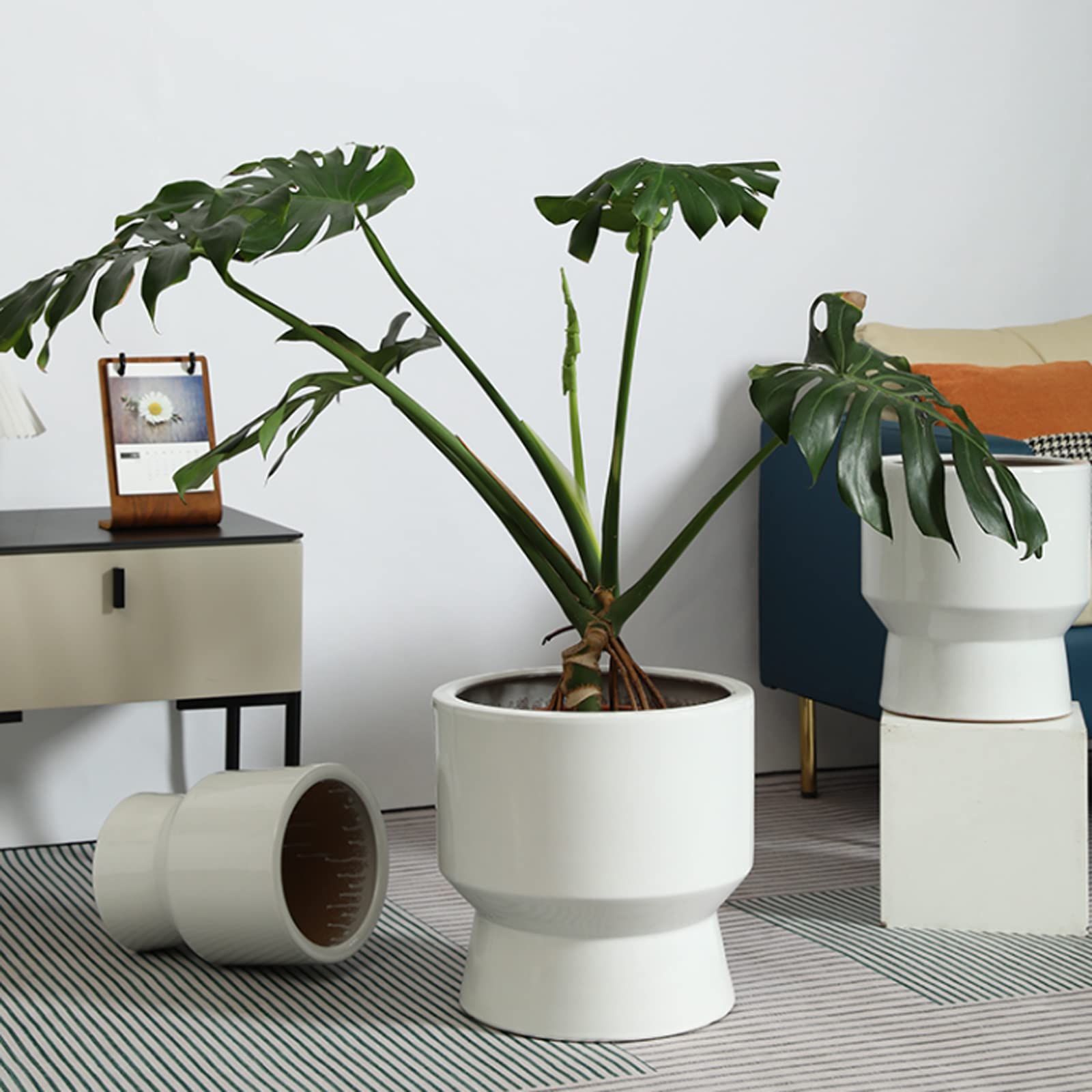 Vasi da Giardino Vaso da Fiori in Ceramica, vasi da Giardinaggio Moderni con Foro di drenaggio per la Decorazione del davanzale della Finestra dell'ufficio Desktop di casa (Bianco)