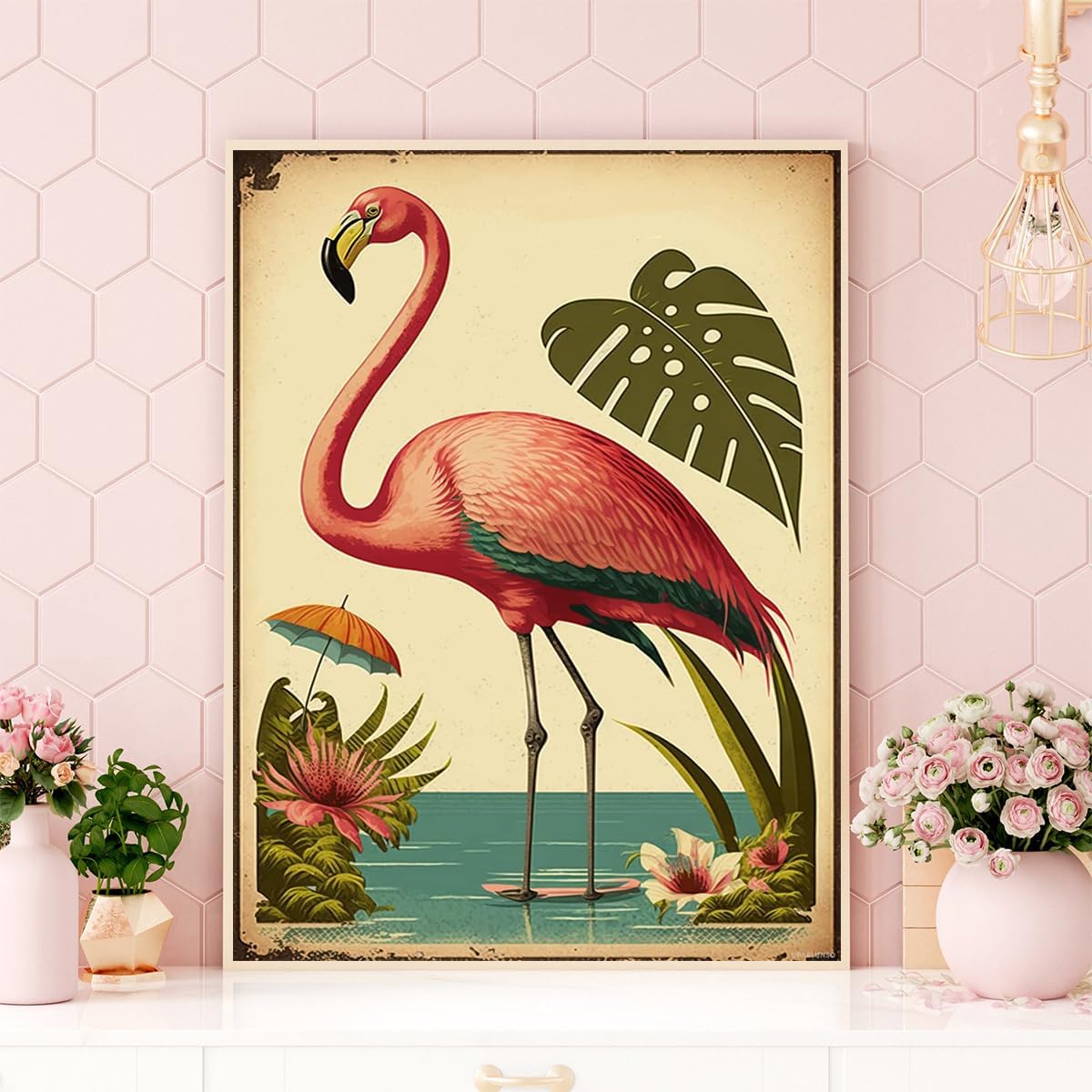 UPABLUNSO Flamingo Diamond Art Kits for Adults, 5D Full Drill Round Bird Painting Gems with Beach Diamond Painting, Diamond Dots Perfect for Home Wall Decor 12x16inch