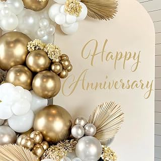 Happy Anniversary Decal Sign for Backdrop - Wedding Decorations, Gold Stickers for Arch Backdrop