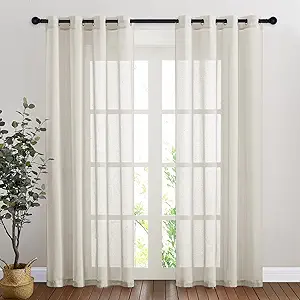 NICETOWN Natural Linen Curtains for Doorway 80 inch Length, Grommet Privacy Semi Sheer Linen Burlap Window Treatments with Light Filtering for Home Office/Living Room, W52 x L80, 2 Panels