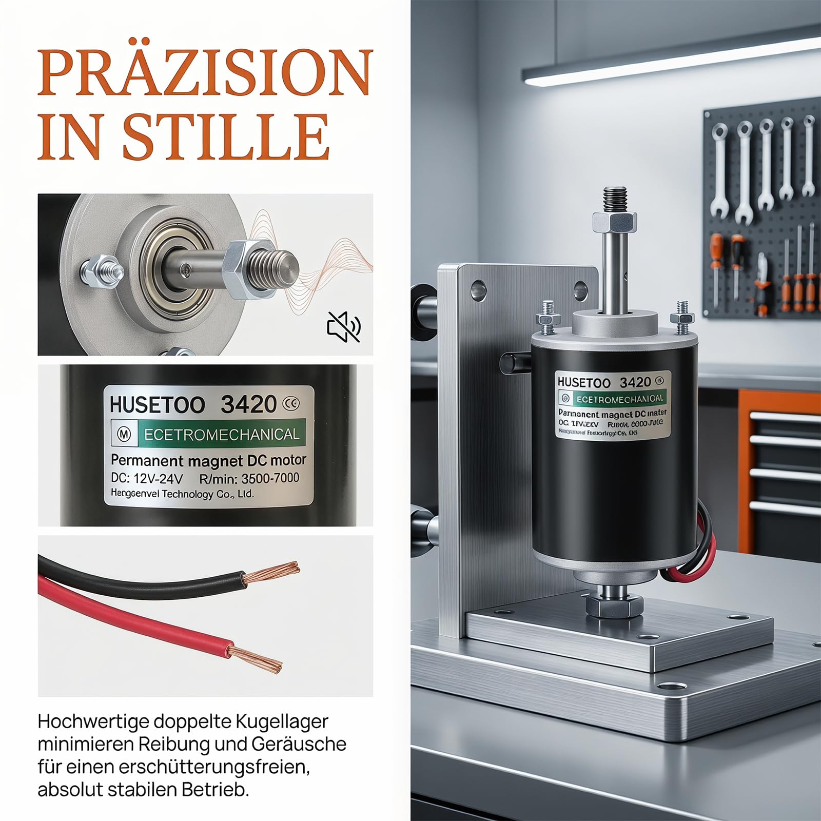 12V/24V DC Motor 30W mit 38mm Gewindewelle | 3500/7000 RPM Permanentmagnetmotor | Leiser Elektromotor für DIY & Generatoren,inklusive Motorhalterung