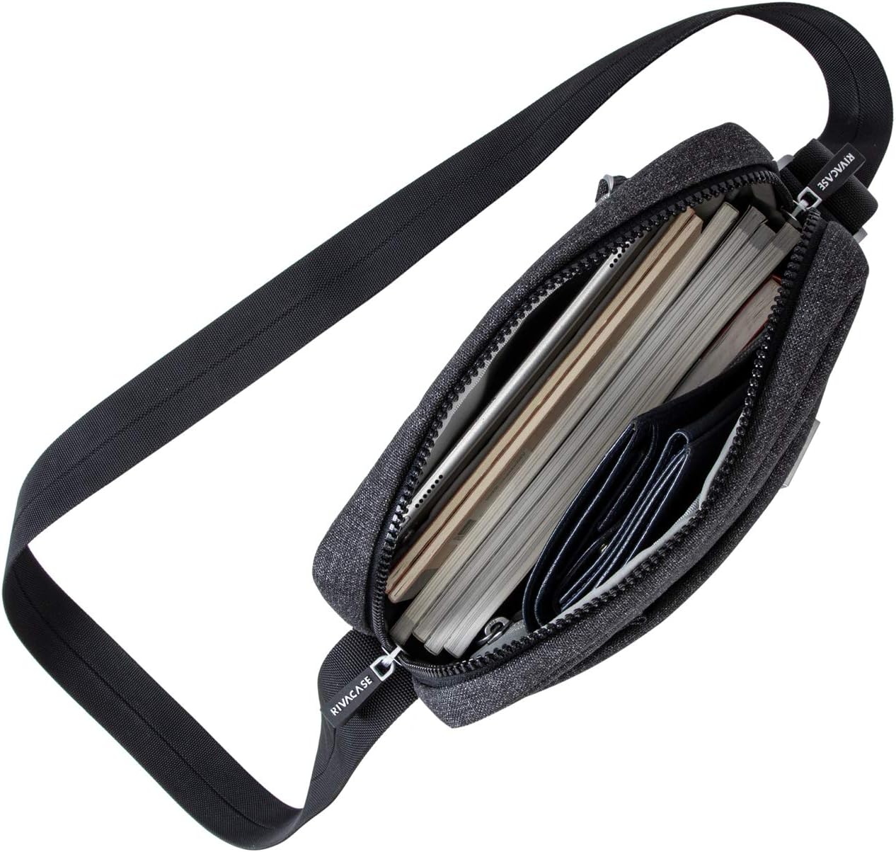 Rivacase 8811BLKMEL Lantau Melange ECO Crossbody Bag for 11 in. Tablets - Black
