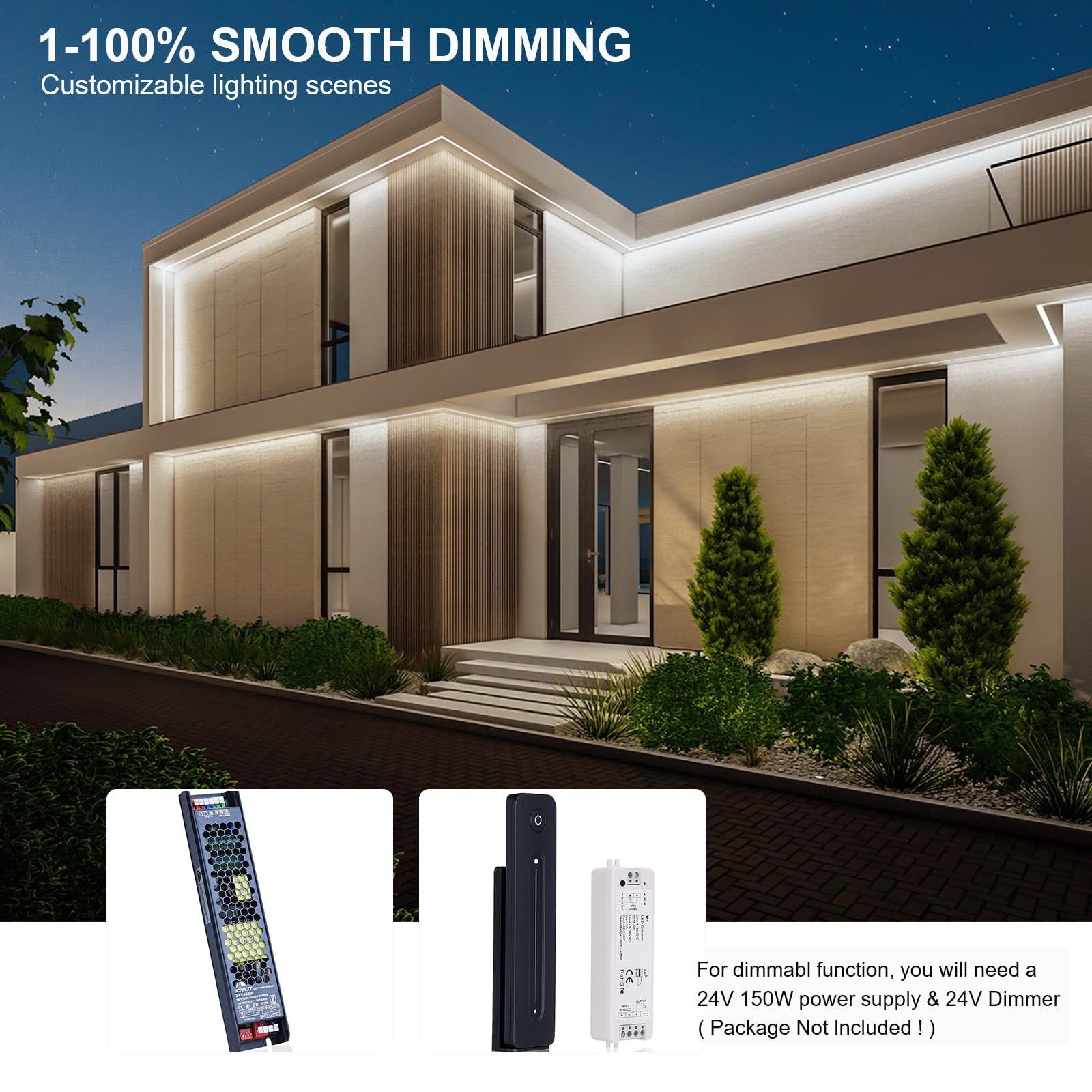 JOYLIT Striscia LED Diffusa 24V 5M 4000K Esterno, UL PRO+ 3300LM/M Alta Luminosità 26W/M CRI 90+ Strip LED, LEDs Invisibili, Bagliore Continuo, Luci per Illuminazione Neon Bianco Naturale Dimmerabile
