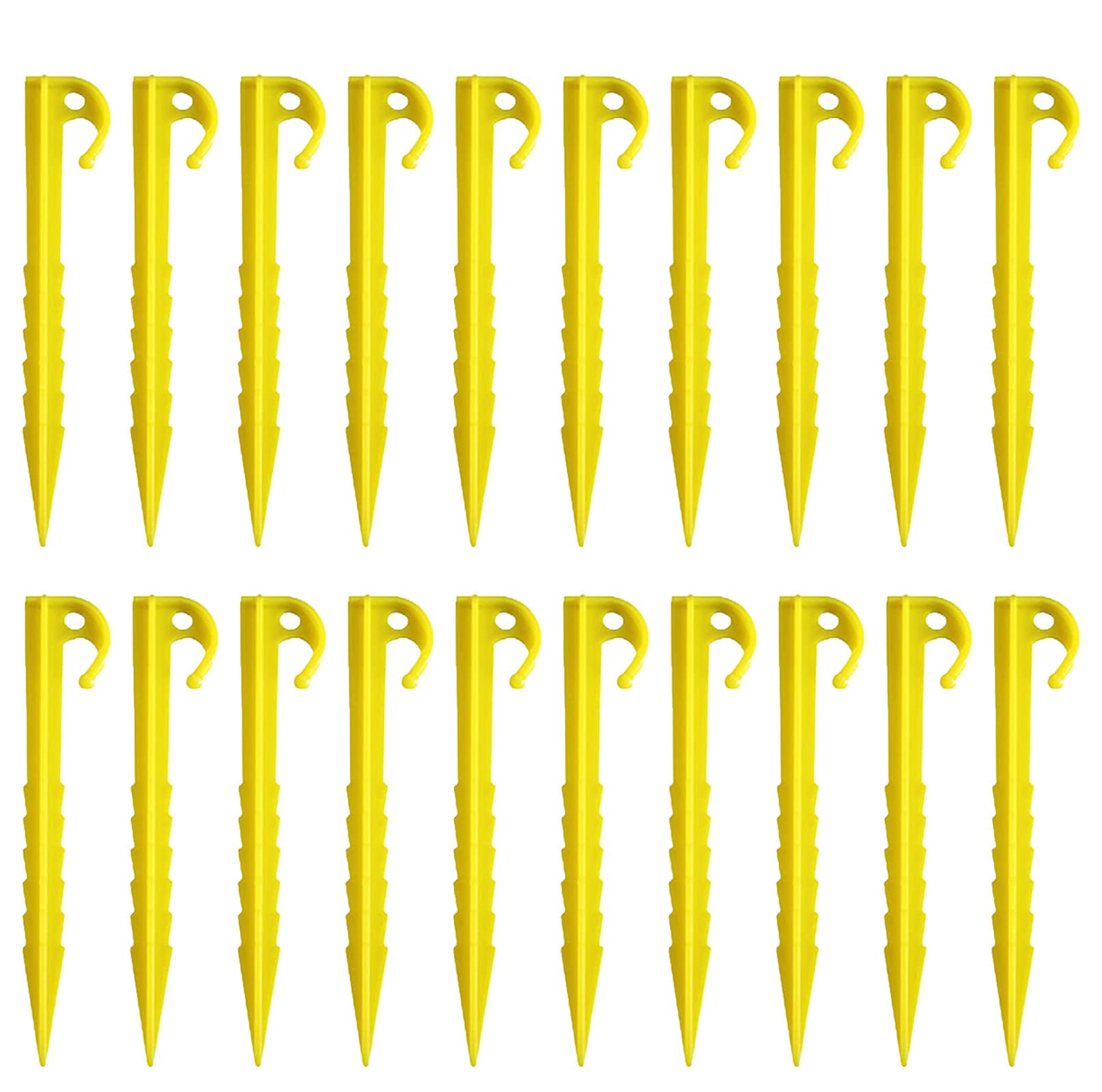 20 PCS Plastic Tent Pegs Heavy Duty Tent Pegs Yellow Camping Spike Hook Durable & Lightweight Ideal for Camping Caravans Gardens 14.5cm Length